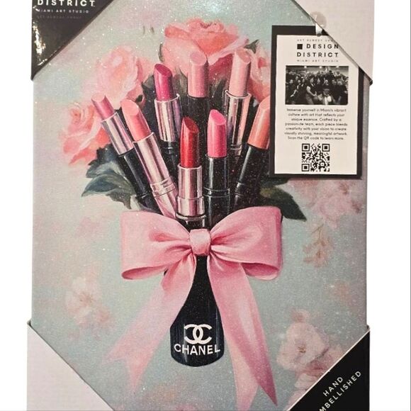 Design District Chanel Bouquet Hand Embellished Glitter Infused Canvas Wall Deco